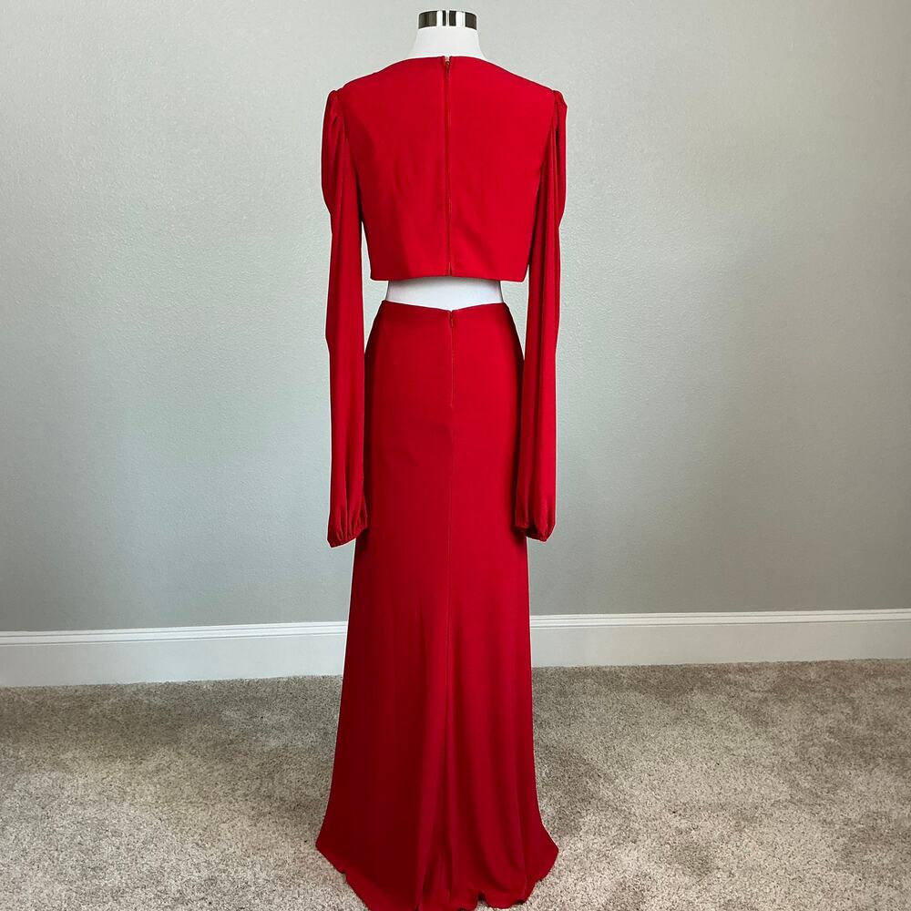 Mac Duggal 26727 Red Evening Gown Long Sleeve Cut Out Column Dress Size 10 - Picture 7 of 13